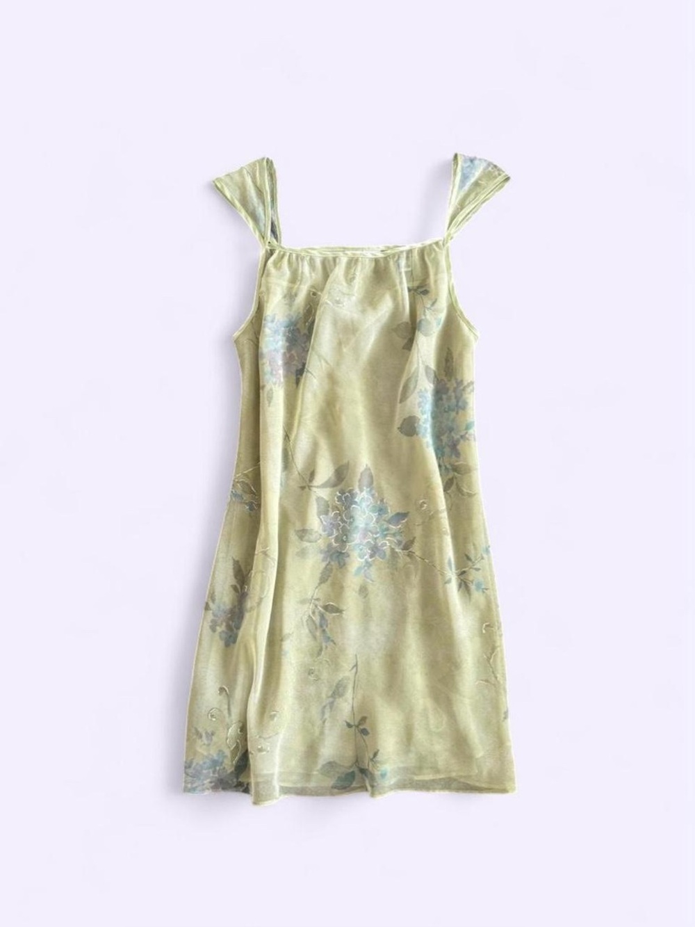 Valerie Stevens Sheer Green Floral Satin Trim Lounge Dress Medium